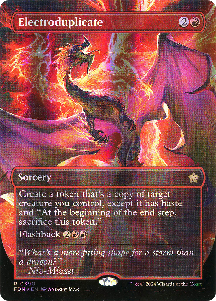 {@R} Electroduplicate (Borderless) (Mana Foil) [Foundations][FDN 390]