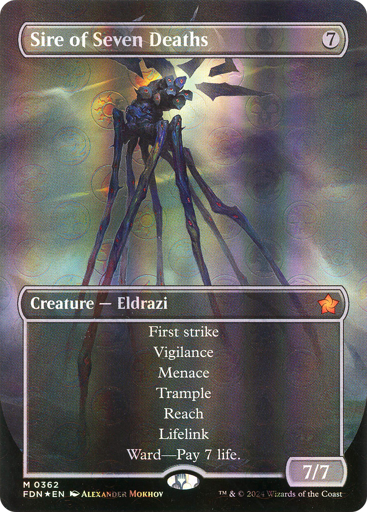 {@R} Sire of Seven Deaths (Borderless) (Mana Foil) [Foundations][FDN 362]