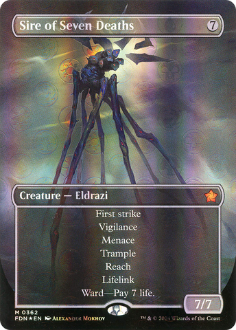 {@R} Sire of Seven Deaths (Borderless) (Mana Foil) [Foundations][FDN 362]