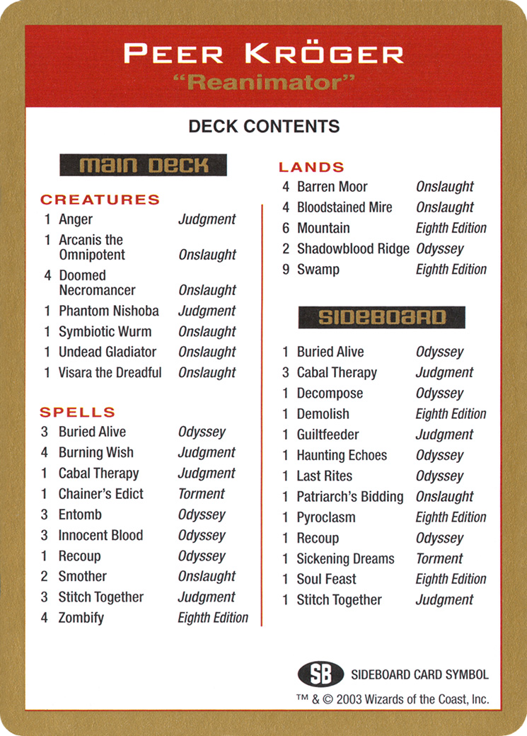 {C} Peer Kroger Decklist [World Championship Decks 2003][GB WC03 PK0B]