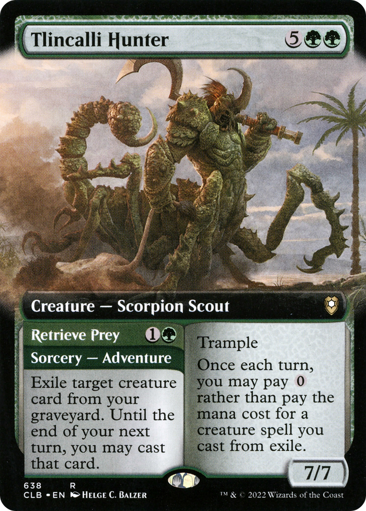 {R} Tlincalli Hunter // Retrieve Prey (Extended Art) [Commander Legends: Battle for Baldur's Gate][CLB 638]