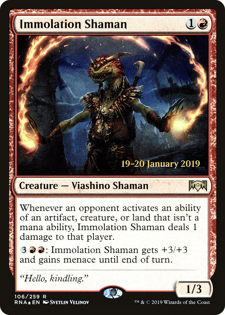 {R} Immolation Shaman [Ravnica Allegiance Prerelease Promos][PR RNA 106] - Misty Mountain Games