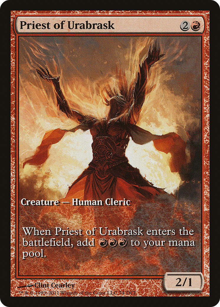 {C} Priest of Urabrask (Game Day) (Extended Art) [New Phyrexia Promos][PA NPH 090]