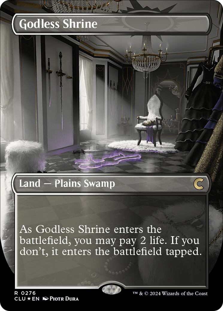 {R} Godless Shrine (Borderless) [Ravnica: Clue Edition][CLU 276]