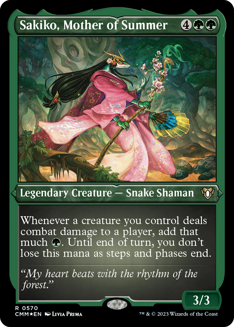 {R} Sakiko, Mother of Summer (Foil Etched) [Commander Masters][CMM 570]