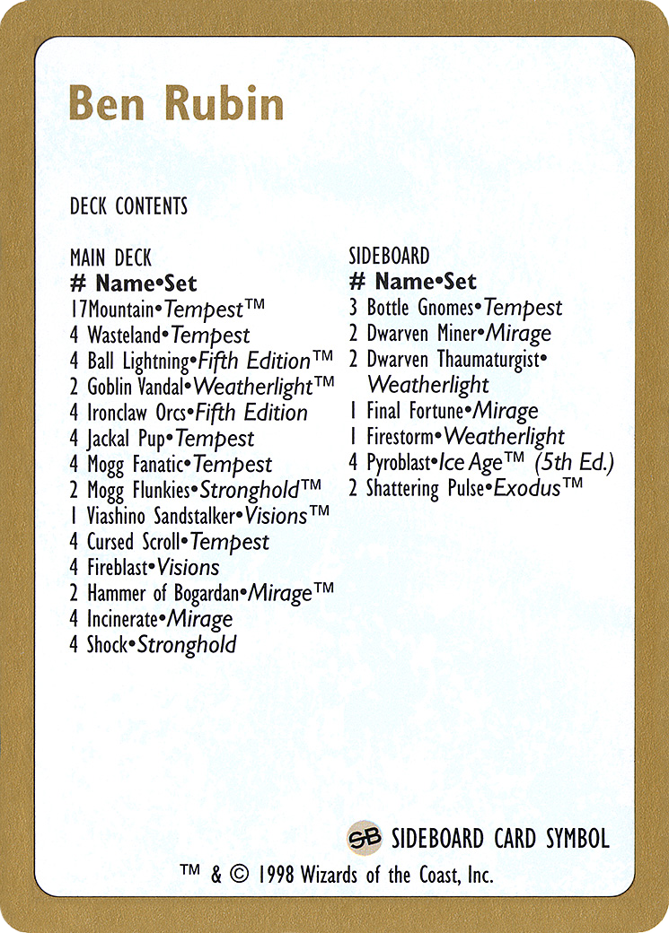 {C} Ben Rubin Decklist [World Championship Decks 1998][GB WC98 BR0B]