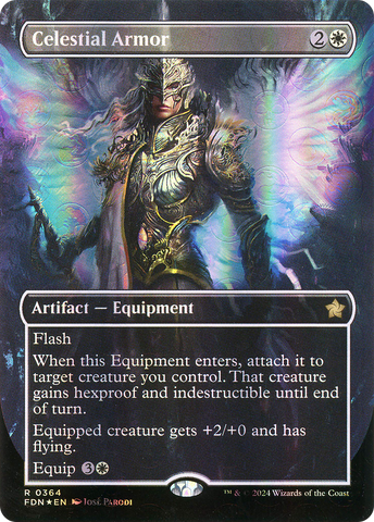 {@R} Celestial Armor (Borderless) (Mana Foil) [Foundations][FDN 364]
