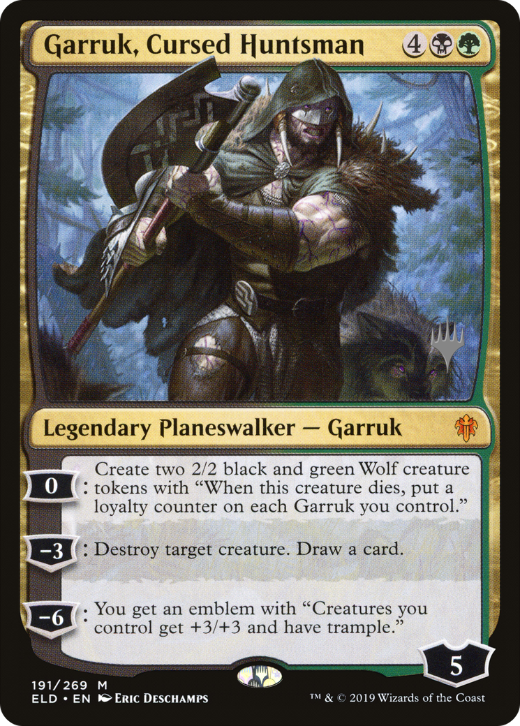 {R} Garruk, Cursed Huntsman (Promo Pack) [Throne of Eldraine Promos][PP ELD 191]