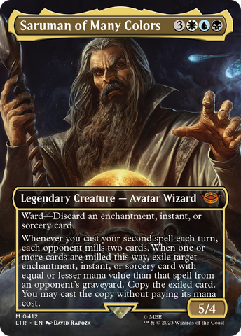 {R} Saruman of Many Colors (Borderless Alternate Art) [The Lord of the Rings: Tales of Middle-Earth][LTR 412]