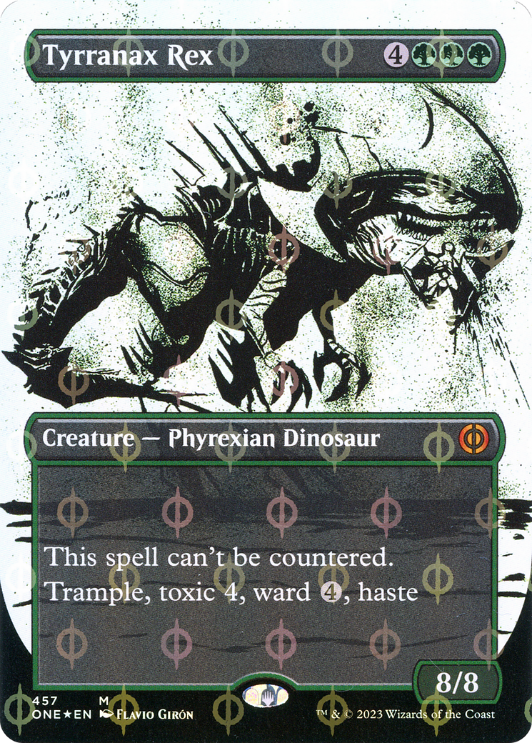 {R} Tyrranax Rex (Borderless Ichor Step-and-Compleat Foil) [Phyrexia: All Will Be One][ONE 457]