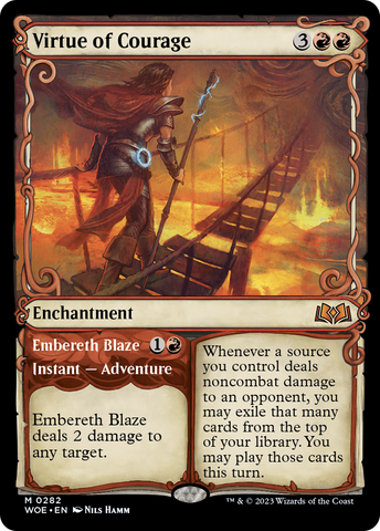 {@R} Virtue of Courage // Embereth Blaze (Showcase) [Wilds of Eldraine][WOE 282]