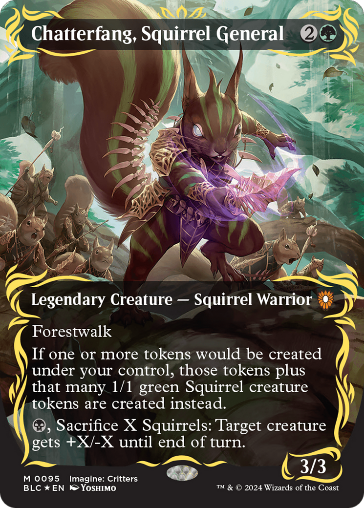 {R} Chatterfang, Squirrel General (Borderless) (Raised Foil) [Bloomburrow Commander][BLC 095]