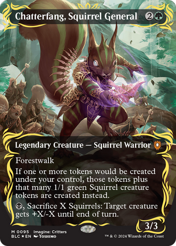 {R} Chatterfang, Squirrel General (Borderless) (Raised Foil) [Bloomburrow Commander][BLC 095]