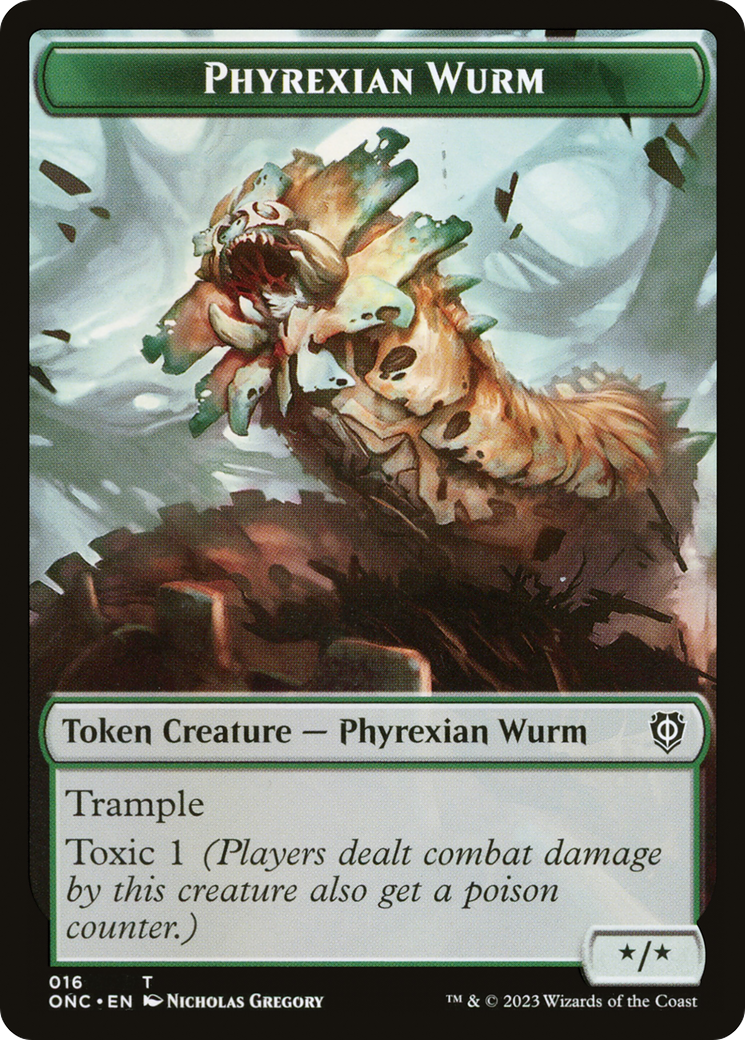 {T} Phyrexian Wurm // Phyrexian Horror Double-Sided Token [Phyrexia: All Will Be One Commander][TONC 16//20]