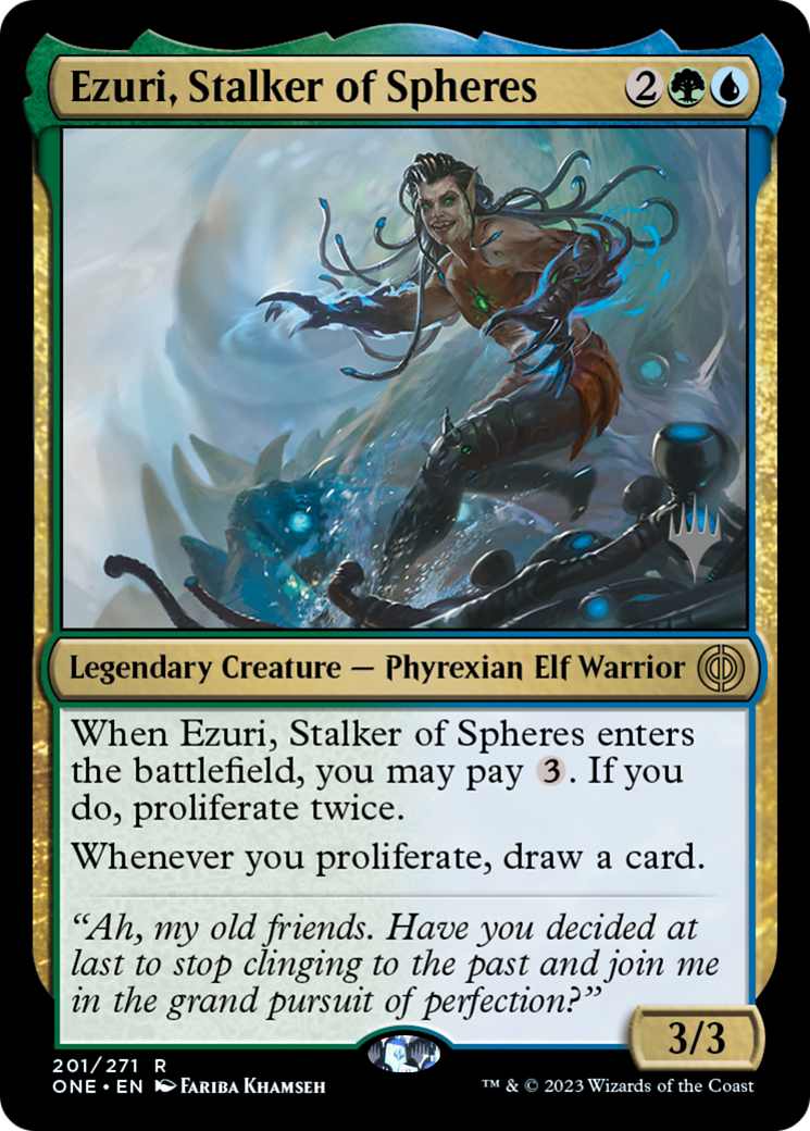{R} Ezuri, Stalker of Spheres (Promo Pack) [Phyrexia: All Will Be One Promos][PP ONE 201]