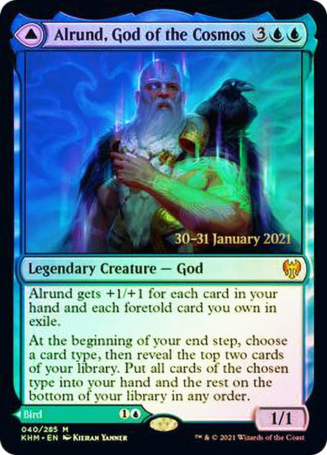 {R} Alrund, God of the Cosmos // Hakka, Whispering Raven [Kaldheim Prerelease Promos][PR KHM 040]