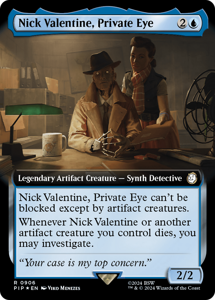 {R} Nick Valentine, Private Eye (Extended Art) (Surge Foil) [Fallout][PIP 906]