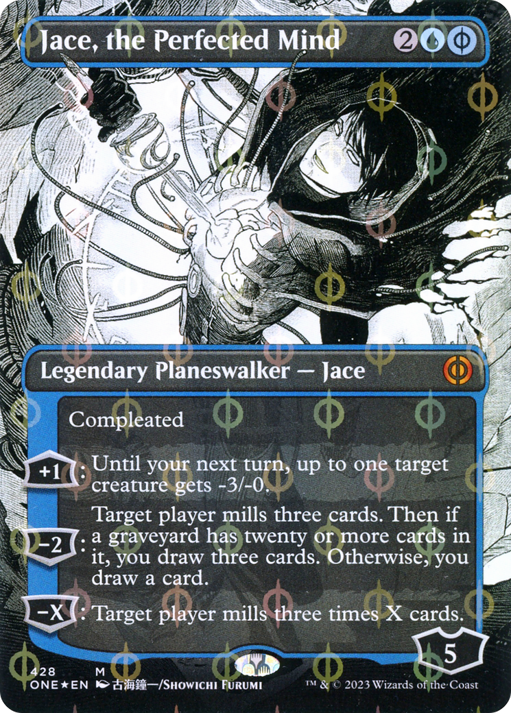 {R} Jace, the Perfected Mind (Borderless Manga Step-and-Compleat Foil) [Phyrexia: All Will Be One][ONE 428]