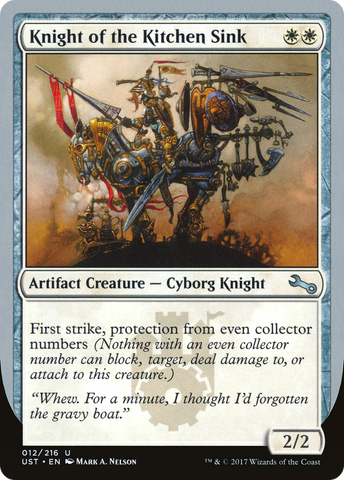 {C} Knight of the Kitchen Sink ("protection from even collector numbers") [Unstable][UST 12B]