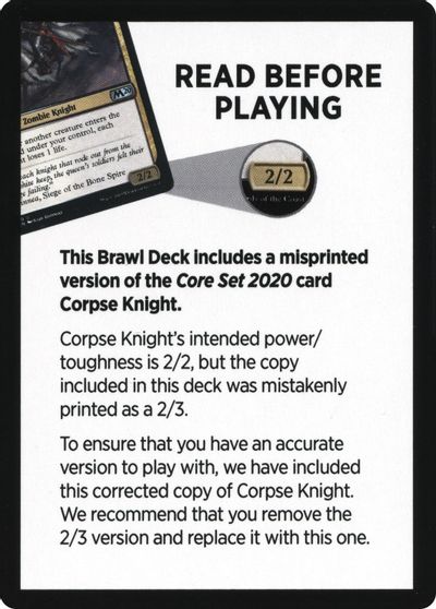 {T} Corpse Knight Reminder Card (Knights' Charge Brawl Deck) [Core Set 2020 Tokens][TM20 NULL]