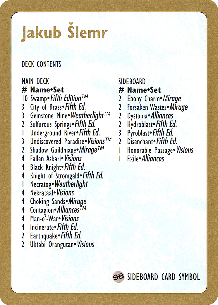 {C} Jakub Slemr Decklist [World Championship Decks 1997][GB WC97 JS0B]