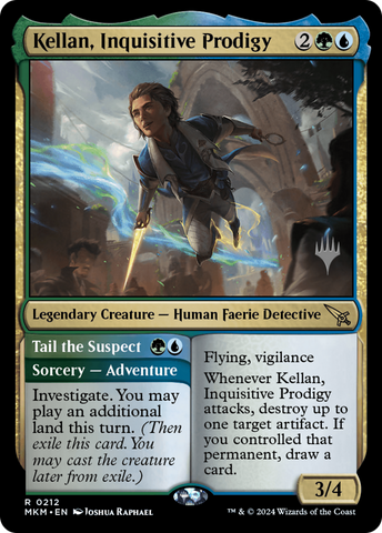 {R} Kellan, Inquisitive Prodigy // Tail the Suspect (Promo Pack) [Murders at Karlov Manor Promos][PP MKM 212]