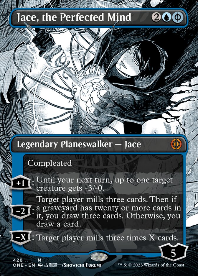 {@R} Jace, the Perfected Mind (Borderless Manga Step-and-Compleat Foil) [Phyrexia: All Will Be One][ONE 428]
