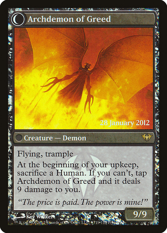{R} Ravenous Demon // Archdemon of Greed [Dark Ascension Prerelease Promos][PR DKA 071]