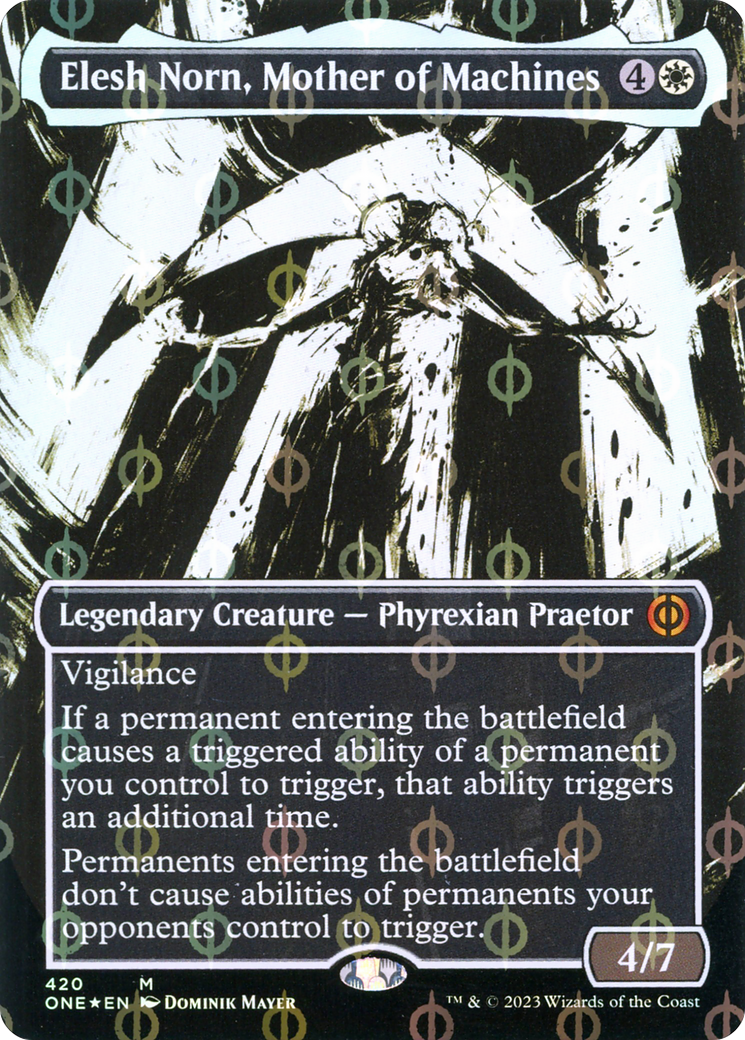 {@R} Elesh Norn, Mother of Machines (Borderless Ichor Step-and-Compleat Foil) [Phyrexia: All Will Be One][ONE 420]