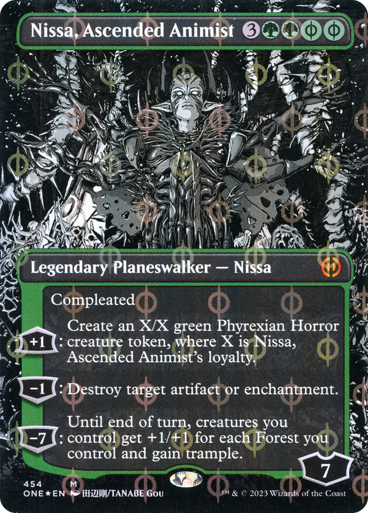 {@R} Nissa, Ascended Animist (Borderless Manga Step-and-Compleat Foil) [Phyrexia: All Will Be One][ONE 454]