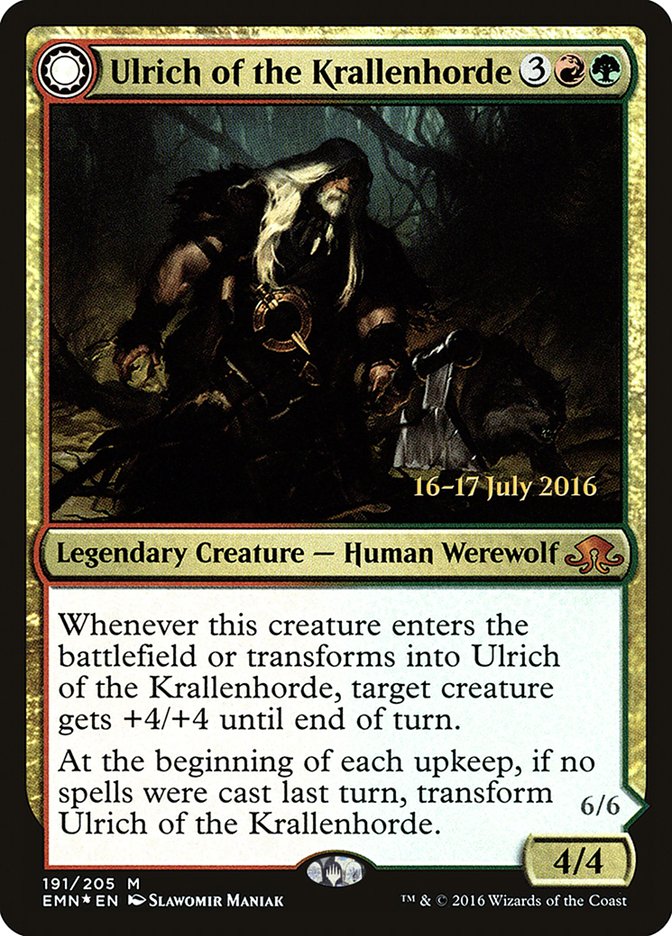 {R} Ulrich of the Krallenhorde // Ulrich, Uncontested Alpha [Eldritch Moon Prerelease Promos][PR EMN 191]
