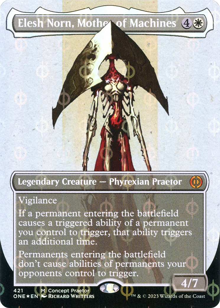 {@R} Elesh Norn, Mother of Machines (Borderless Concept Preators Step-and-Compleat Foil) [Phyrexia: All Will Be One][ONE 421]