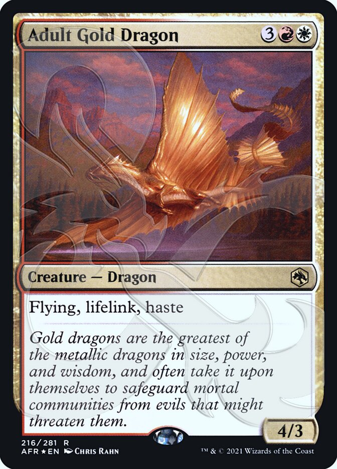 {R} Adult Gold Dragon (Ampersand Promo) [Dungeons & Dragons: Adventures in the Forgotten Realms Promos][AMP AFR 216]