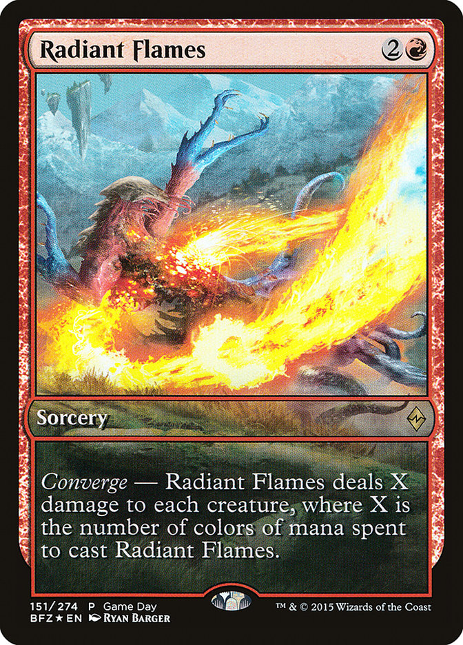 {R} Radiant Flames (Game Day) [Battle for Zendikar Promos][PA BFZ 151]
