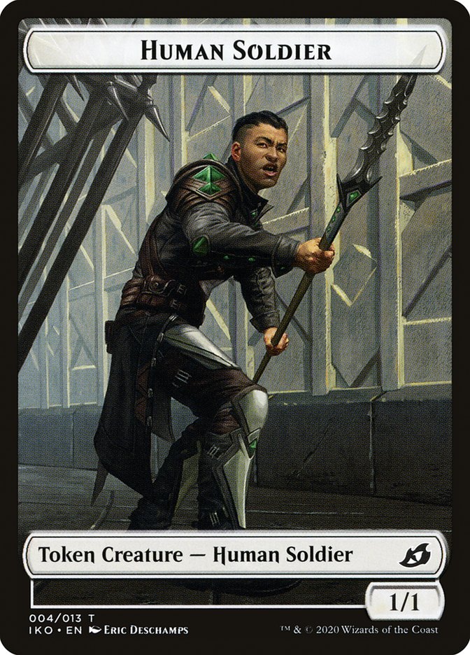 {T} Feather // Human Soldier (004) Double-sided Token [Ikoria: Lair of Behemoths Tokens][TIKO 009]