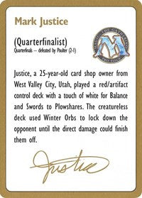 {R} 1996 Mark Justice Biography Card [World Championship Decks][GB PTC NULL]