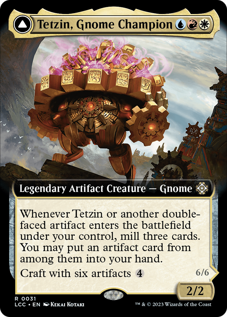 {@@LCC-R} Tetzin, Gnome Champion // The Golden-Gear Colossus (Extended Art) [The Lost Caverns of Ixalan Commander][LCC 31]
