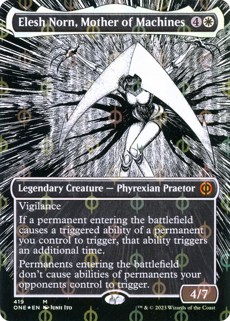 {@R} Elesh Norn, Mother of Machines (Borderless Manga Step-and-Compleat Foil) [Phyrexia: All Will Be One][ONE 419]