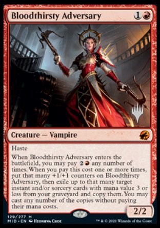{@R} Bloodthirsty Adversary (Promo Pack) [Innistrad: Midnight Hunt Promo Pack][PP MID 129]