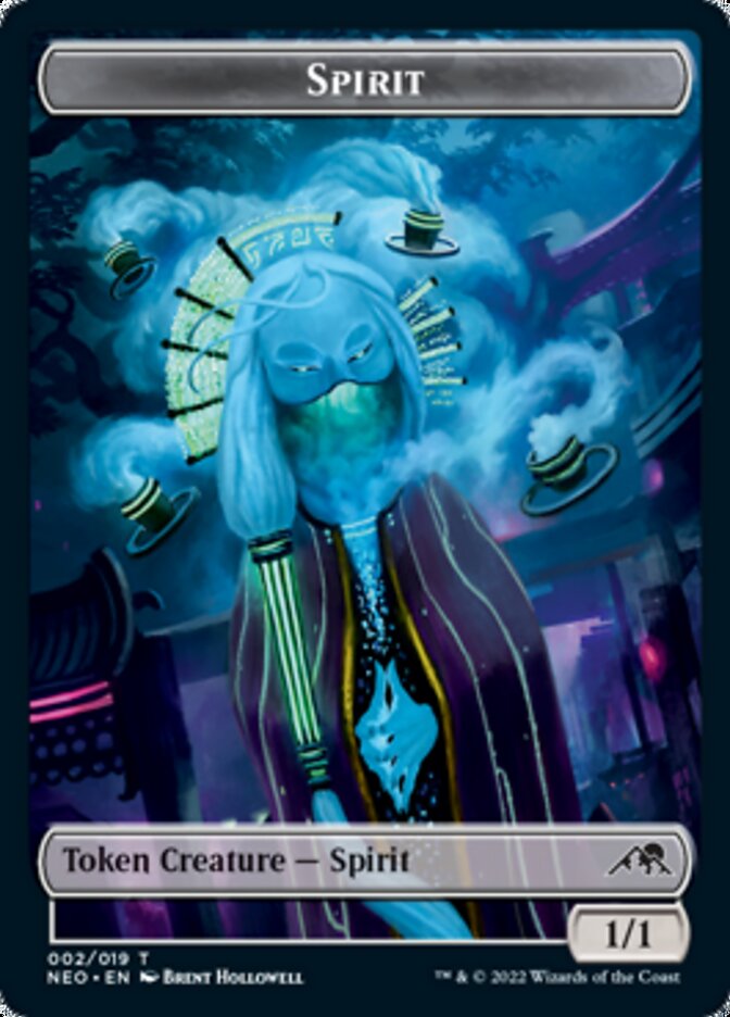 {T} Spirit (002) // Tezzeret, Betrayer of Flesh Emblem Double-sided Token [Kamigawa: Neon Dynasty Tokens][TNEO 002]