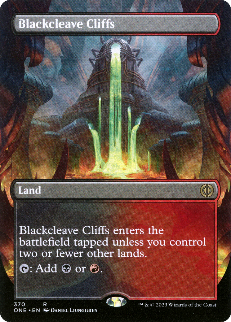 {@R} Blackcleave Cliffs (Borderless Alternate Art) [Phyrexia: All Will Be One][ONE 370]